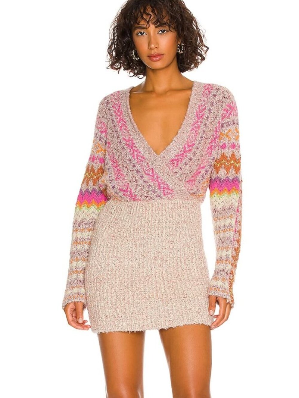 NWT Free People Women's Forever Fairisle Dress in Strawberry Combo Size XL